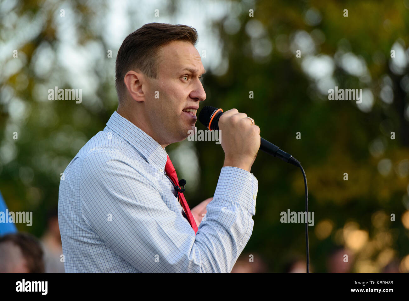 Vladivostok, Russia - September 23, 2017: Leader of the Russian opposition Alexei Navalny during a large rally in Vladivostok. Stock Photo