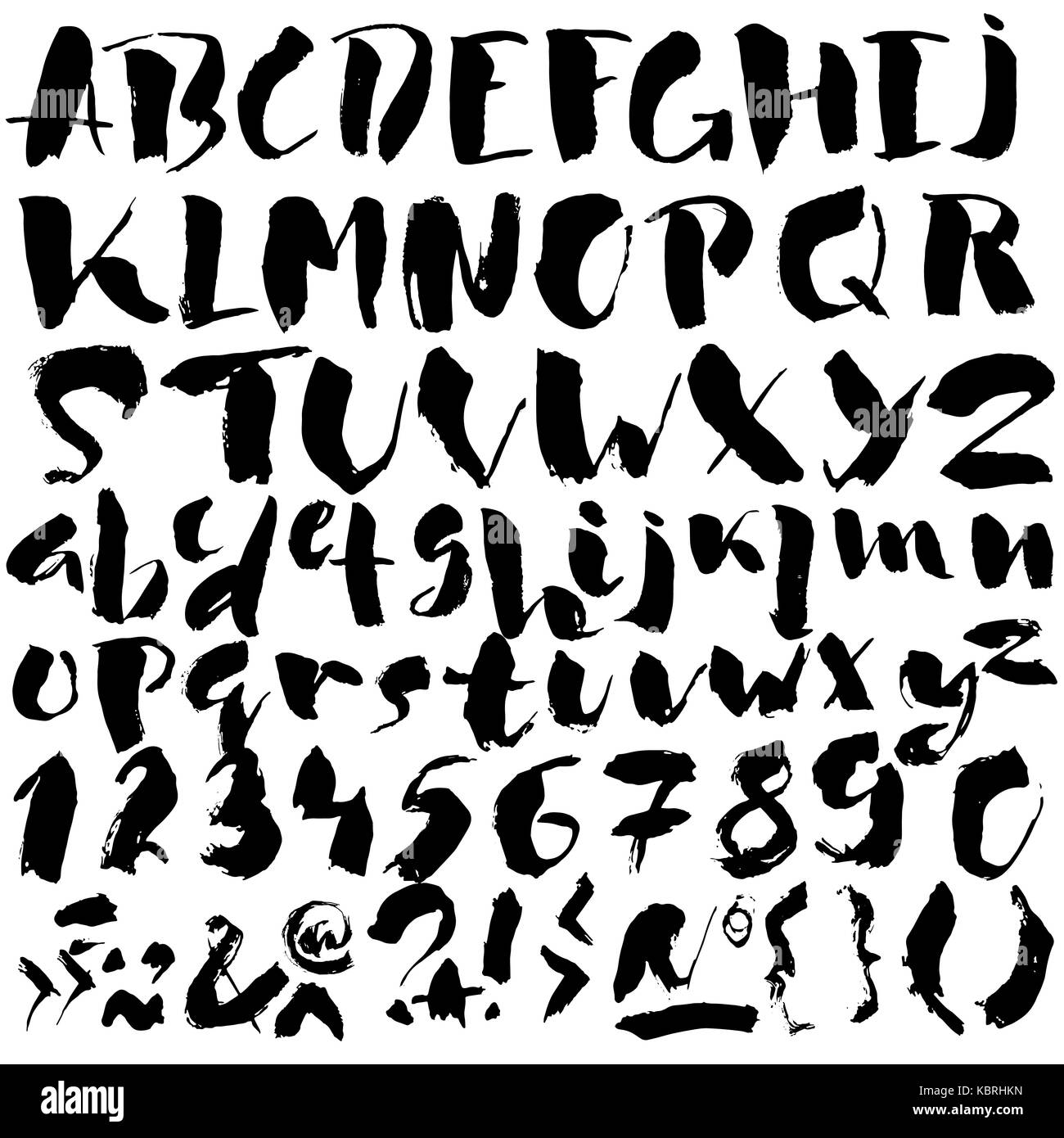 Hand drawn font made by dry brush strokes. Grunge style alphabet Stock ...