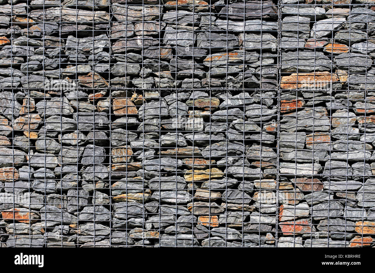 Gabion Retaining Wall Blocks with Mesh Wire Stone Basket Stock Photo