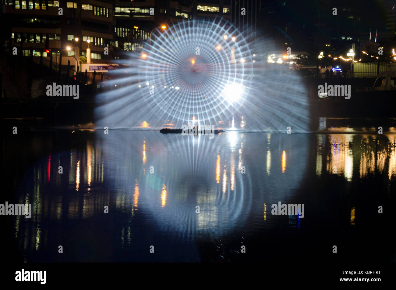 Images projected on water spray, LUX Light Festival, Wellington, New