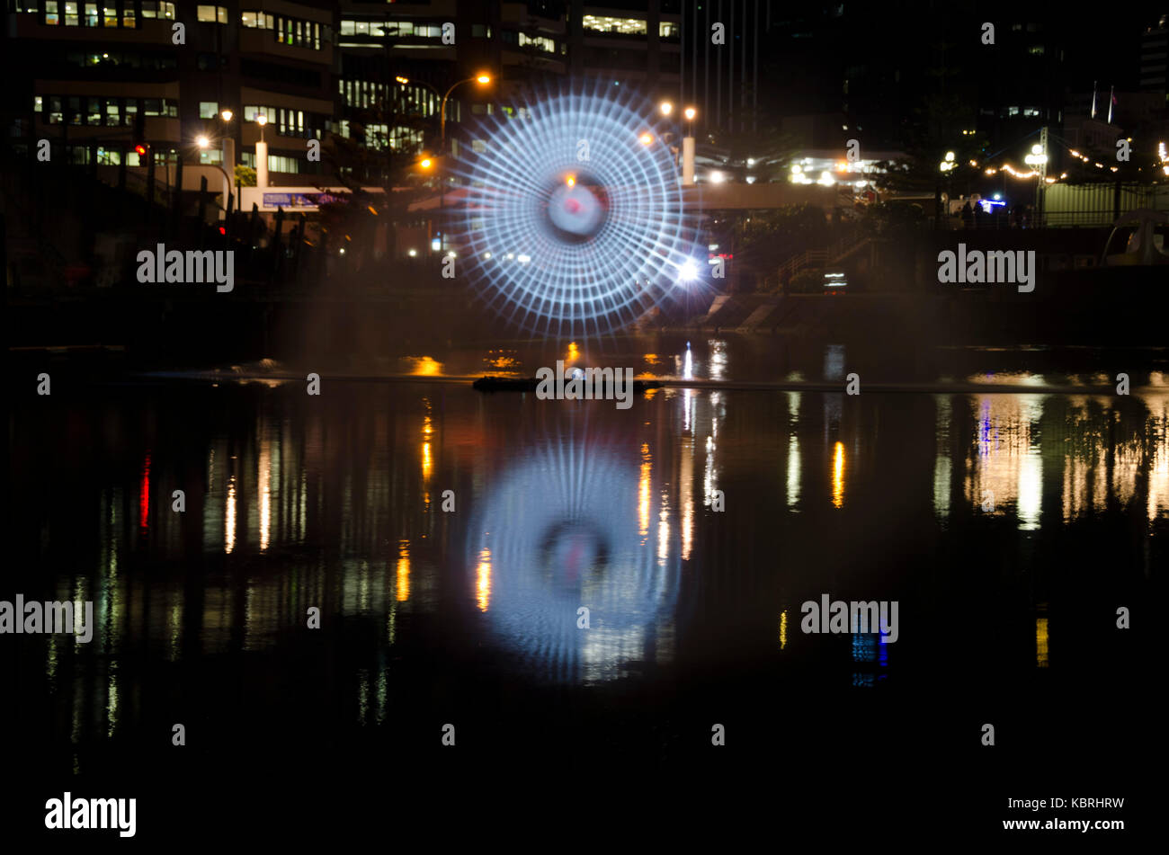 Images projected on water spray, LUX Light Festival, Wellington, New