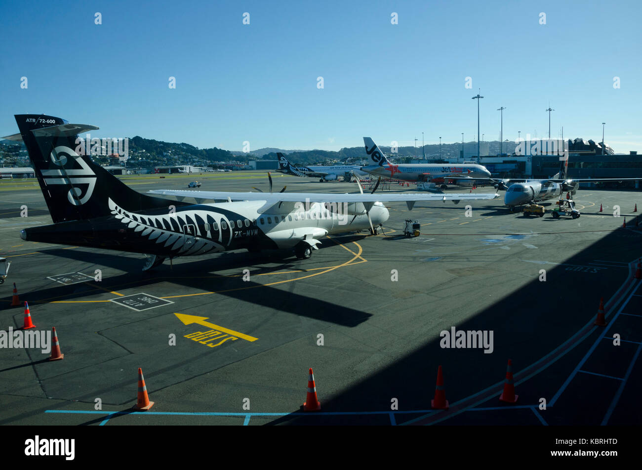 Air New Zealand, aircraft at airport, Wellington, New Zealand Stock