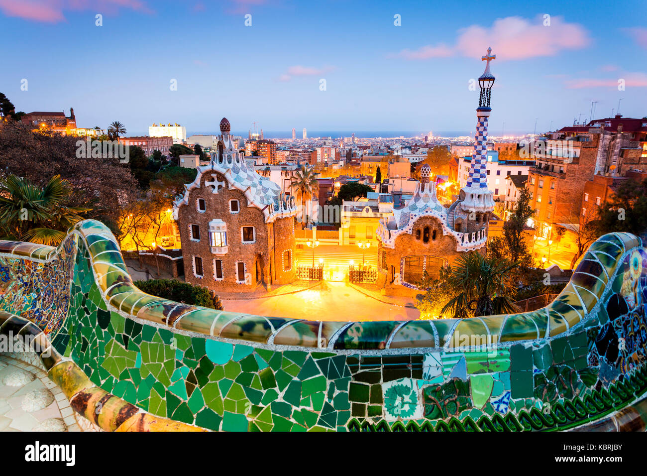 barcelona-spain-park-guell-after-sunset-lights-on-stock-photo