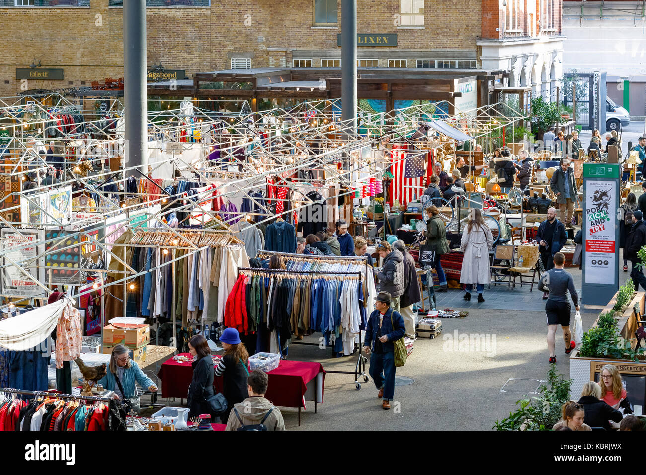 London, UK - September 30, 2017 - People shopping at Old Spitalfields Market, a known antique and vintage market in London Stock Photo