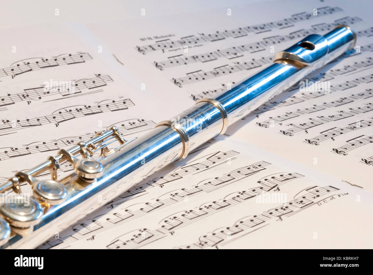 Flute instrument on the note symphony background Stock Photo Alamy