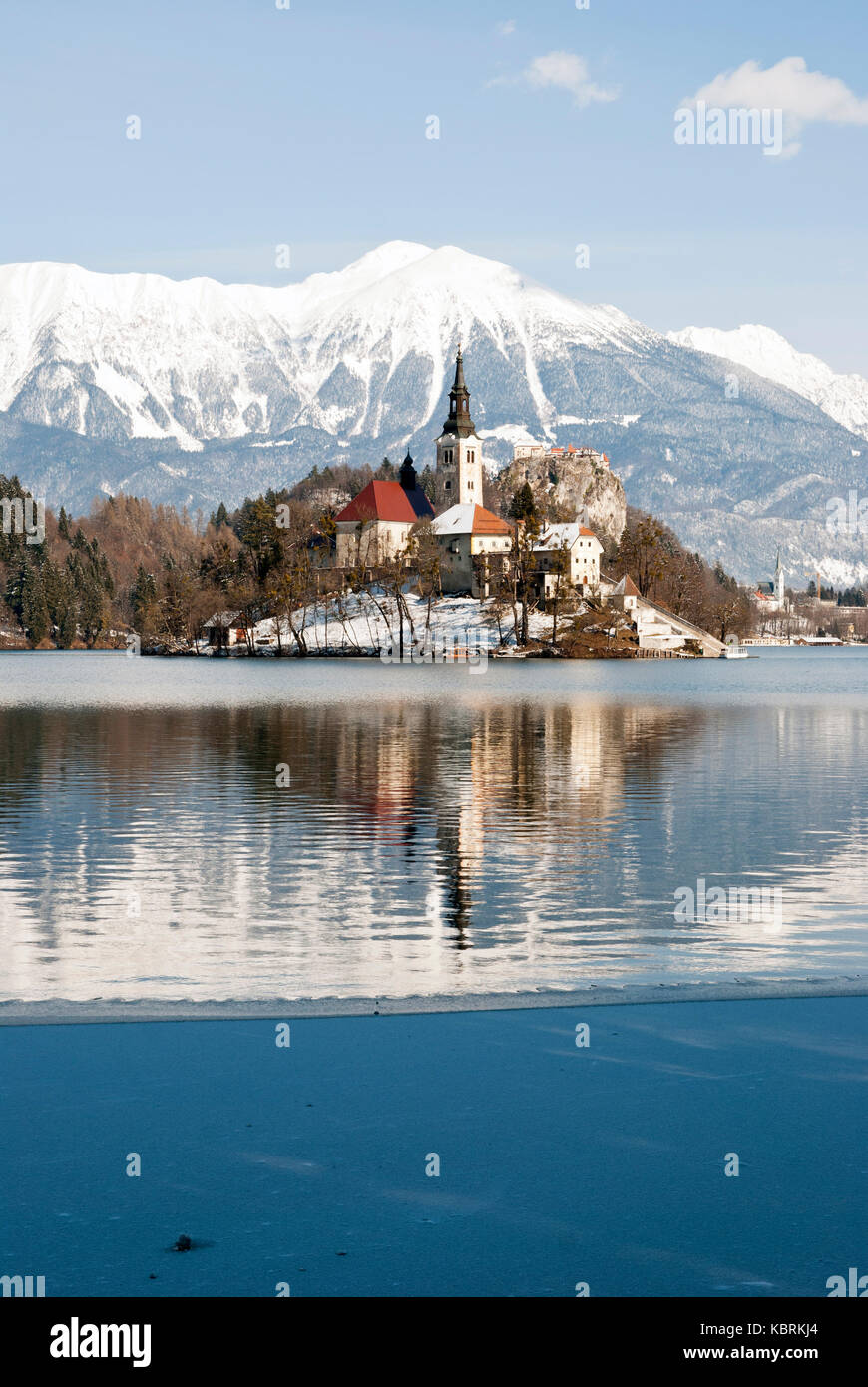 Lake Bled With Castle Behind In Winter Bled Slovenia Stock Photo Alamy