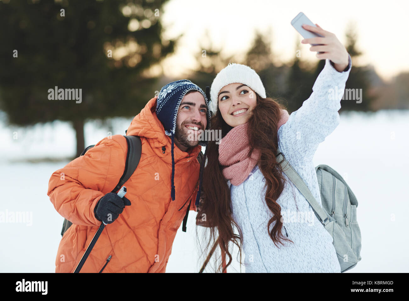Selfie of skiers Stock Photo