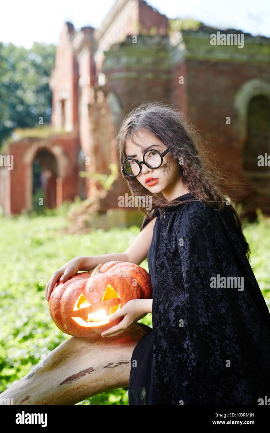 Witch with halloween symbol Stock Photo