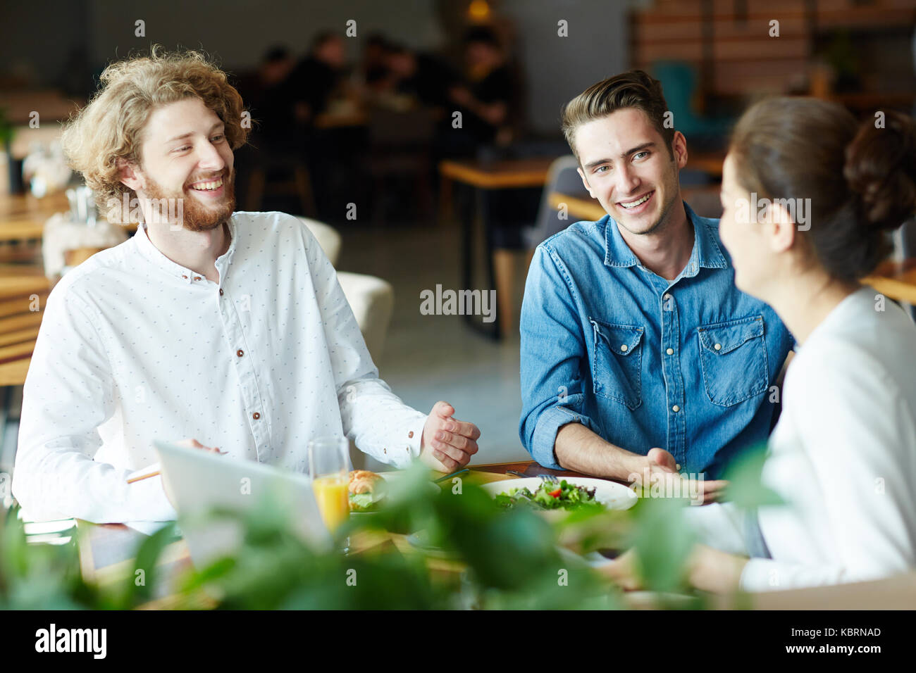 Discussion by lunch Stock Photo