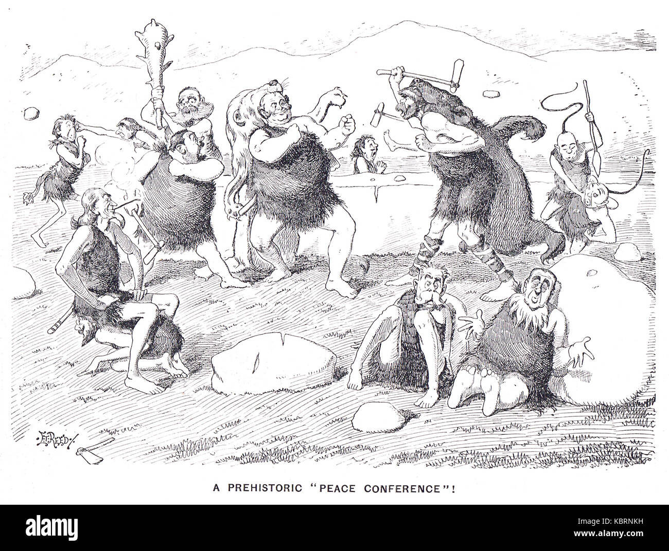 Prehistoric Peace Conference, Punch 1899 Stock Photo