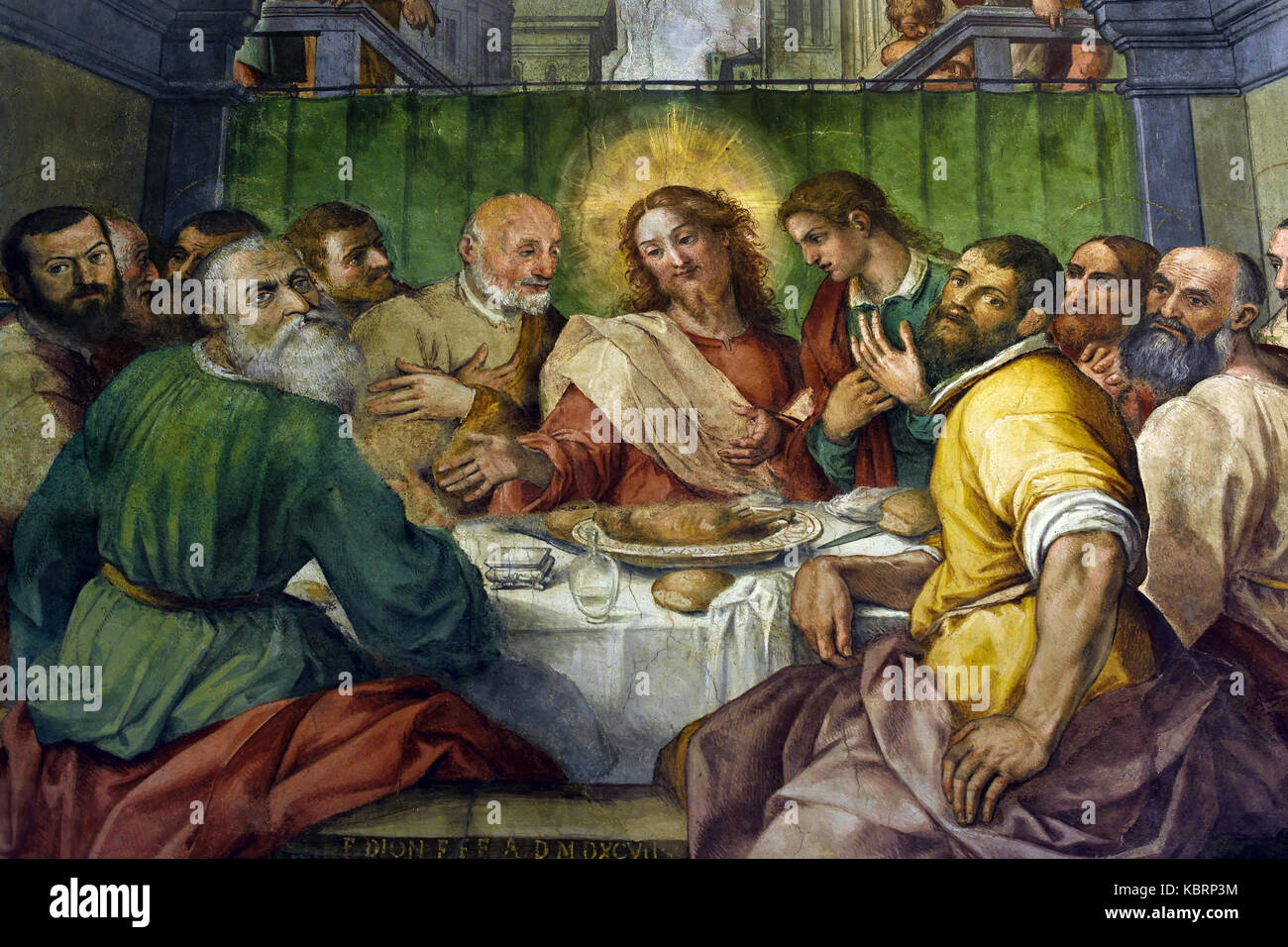 Last Supper, Bernardino Poccetti, early 17th Century  Santo Spirito, Basilica of the Holy Spirit, a church in Florence, Italy. Renaissance architecture. Italian Stock Photo