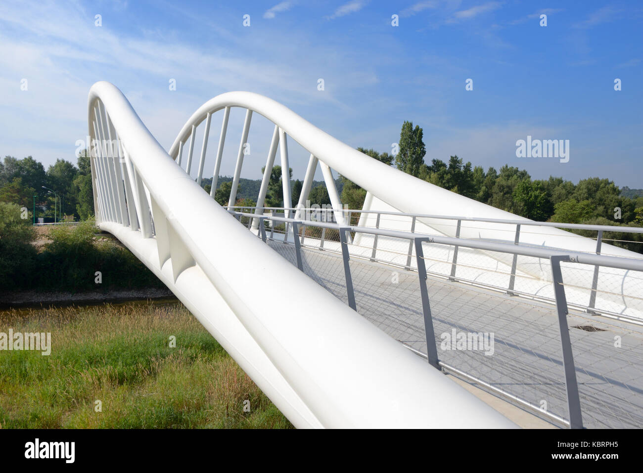 Contemporary Style Curvilinear Steel Footbridge over the Verdon River at Vinon-sur-Verdon Var Provence France Stock Photo