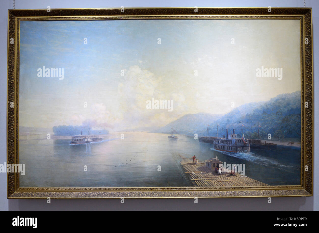 Aivazovsky I. “Volga river near Zhiguli mountains”, 1887. An exhibition of paintings 'Genius and the sea”. The National Museum 'Kyiv Art Gallery'. Stock Photo