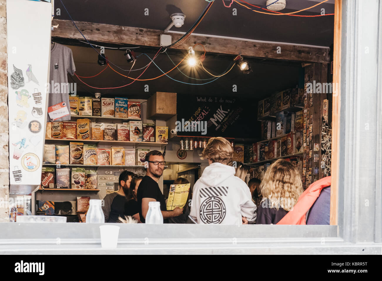 Customers in Cereal Killer in Brick Lane, the Worlds first