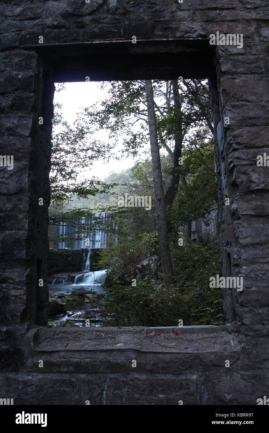 Blanchard Springs Waterfall Viewed Through a Window Stock Photo