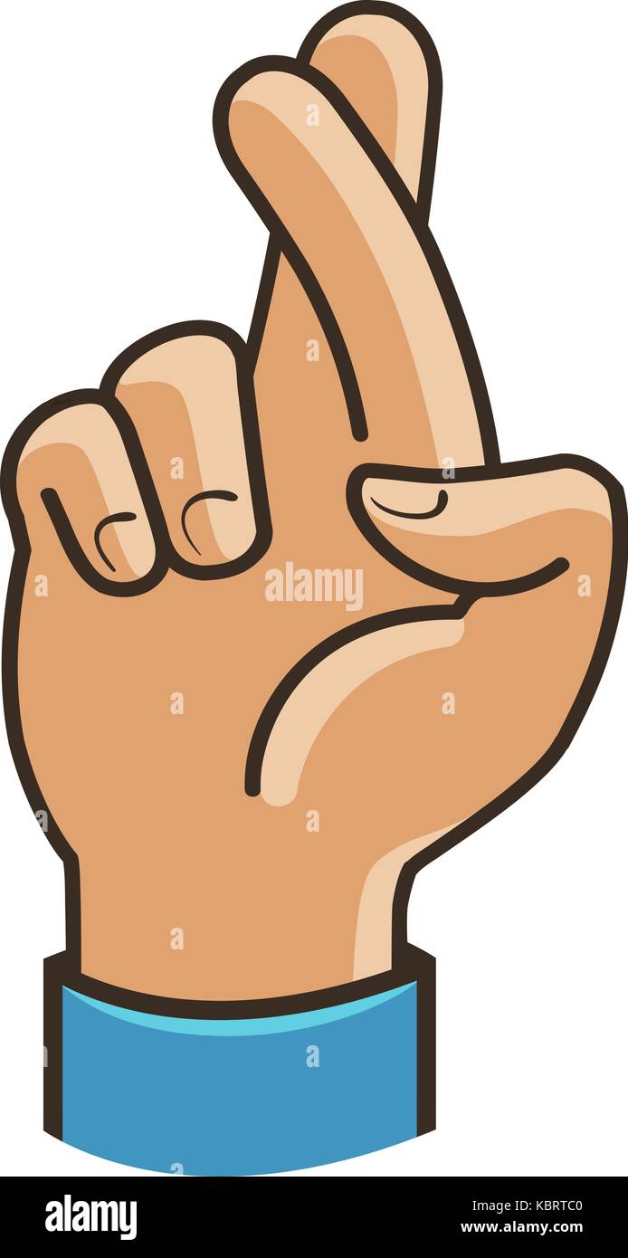 Fingers crossed symbol. Gesture good luck, fortune, lie, deception. Cartoon vector illustration Stock Vector