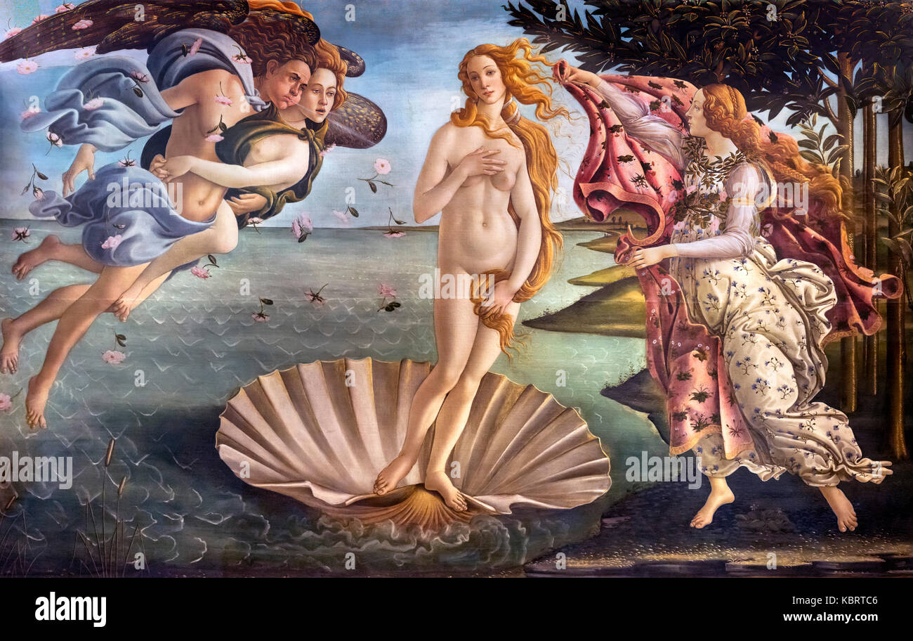 Botticelli Venus. The Birth of Venus by the Renaissance artist, Sandro Botticelli (Alessandro di Mariano di Vanni Filipepi, c.1445-1510) tempera on canvas, c.1487 Stock Photo