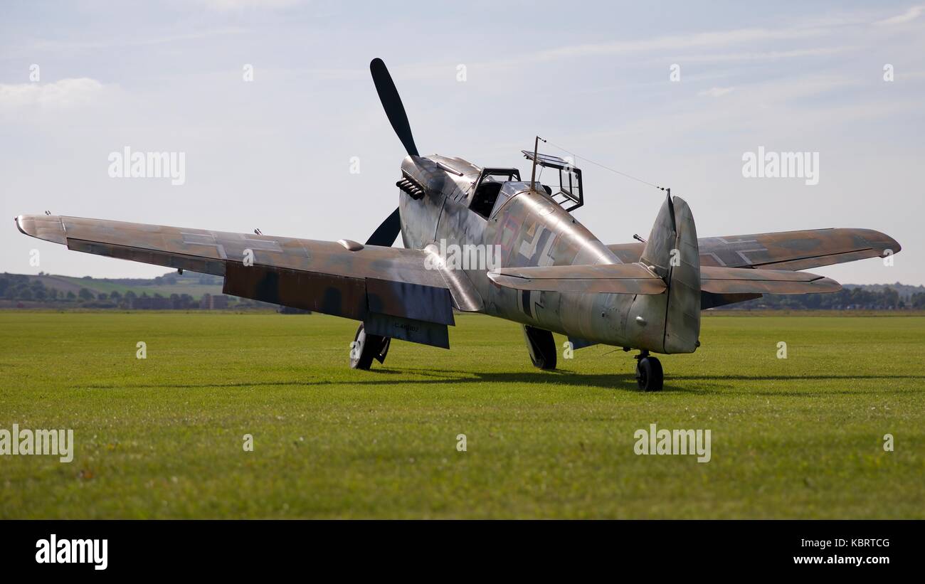 Hispano HA-1112 Buchon from the Aircraft Restoration Company on static display at IWM Duxford Stock Photo