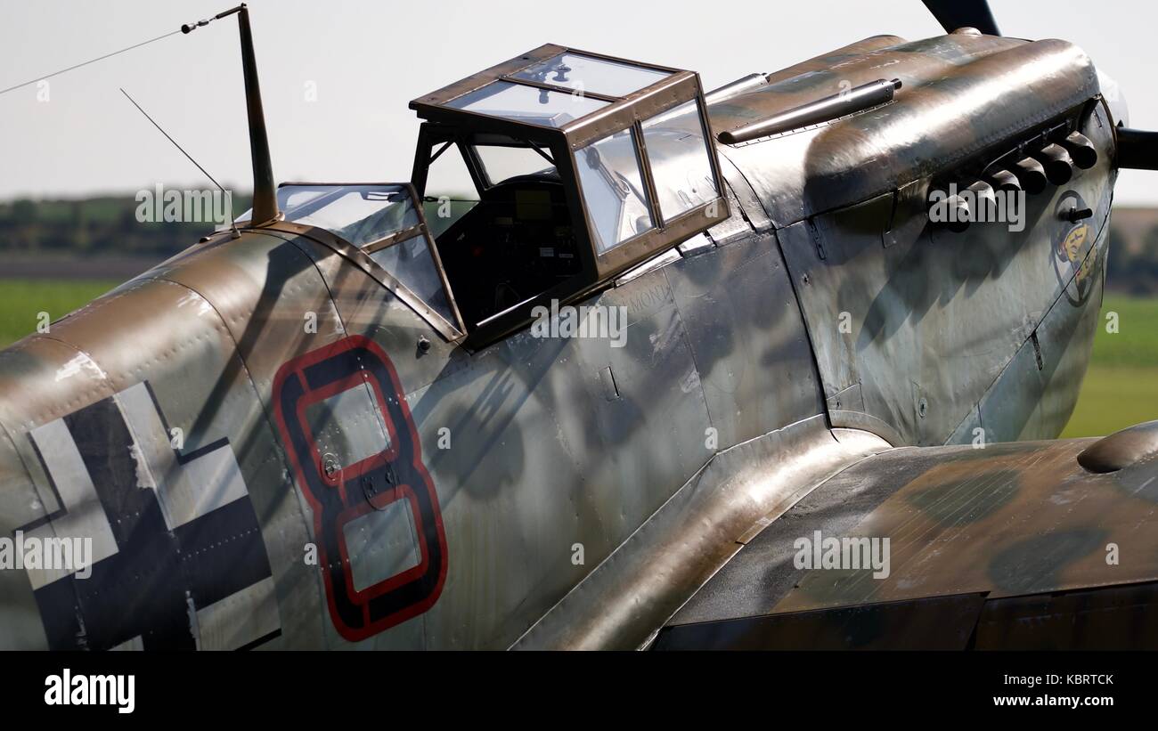 Hispano HA-1112 Buchon from the Aircraft Restoration Company on static display at IWM Duxford Stock Photo