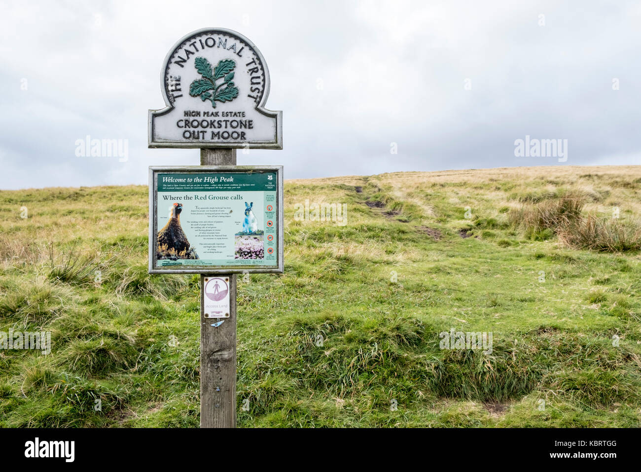 National Trust information sign on Crookstone Out Moor, Derbyshire, Peak District National Park, England, UK Stock Photo