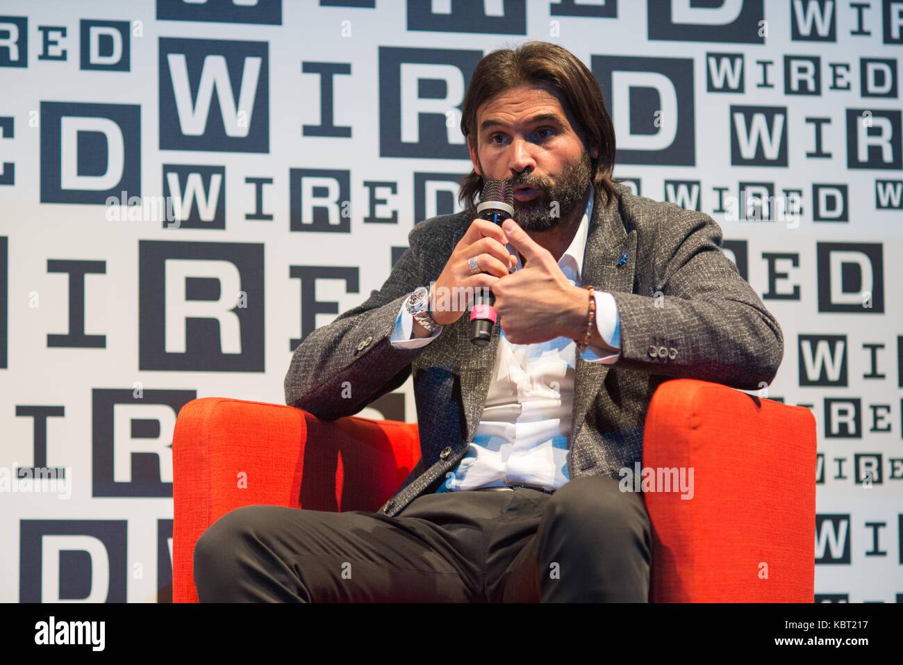 Florence, Italy. 30 Sept, 2017. Daniele Adani, is a retired Italian footballer and a sky sport columnist, interviewed at Wired Next Fest 2017 in The Sala d'arme of Palazzo Vecchio in Florence, Italy. Credit: Mario Carovani/Alamy Live News. Stock Photo