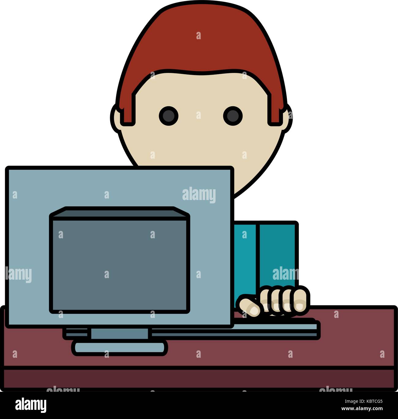 cartoon man working on the computer icon over white background colorful ...