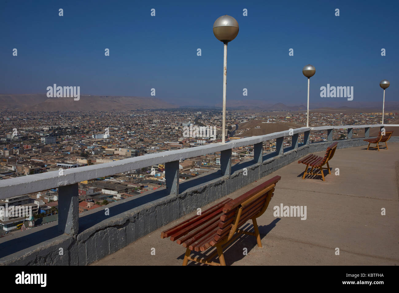 View over the coastal city of Arica in northern Chile from the Morro de Arica Stock Photo