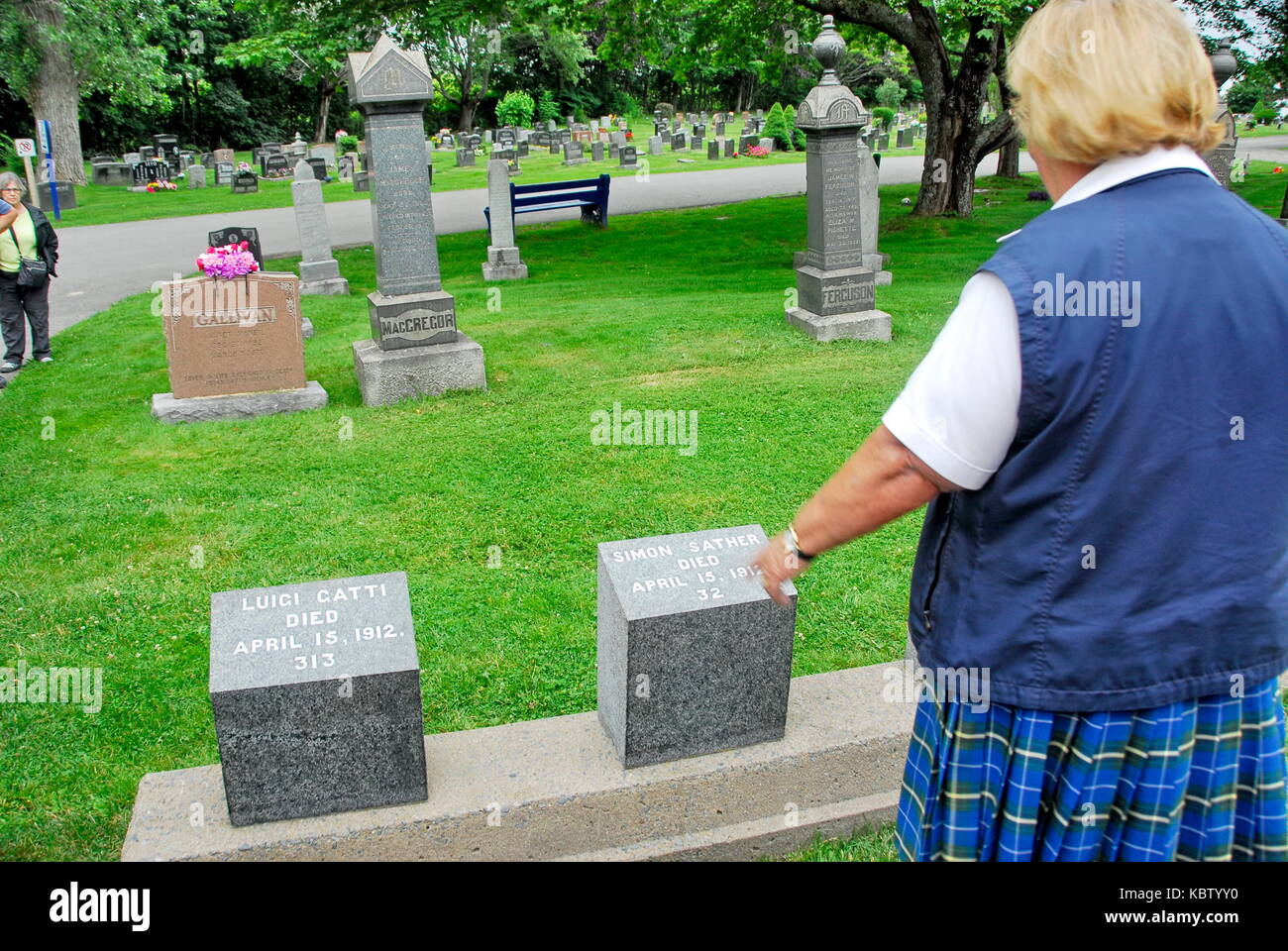 Tombstones at the RMS Titanic Grave Site in Fairview Lawn Cemetery in Halifax, Nova Scotia, Canada Stock Photo