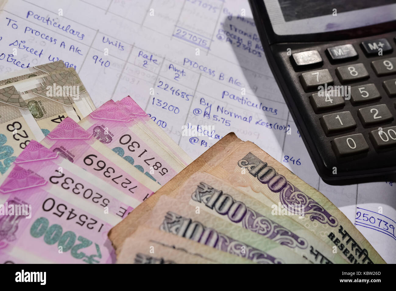 Account lager with Indian money Stock Photo