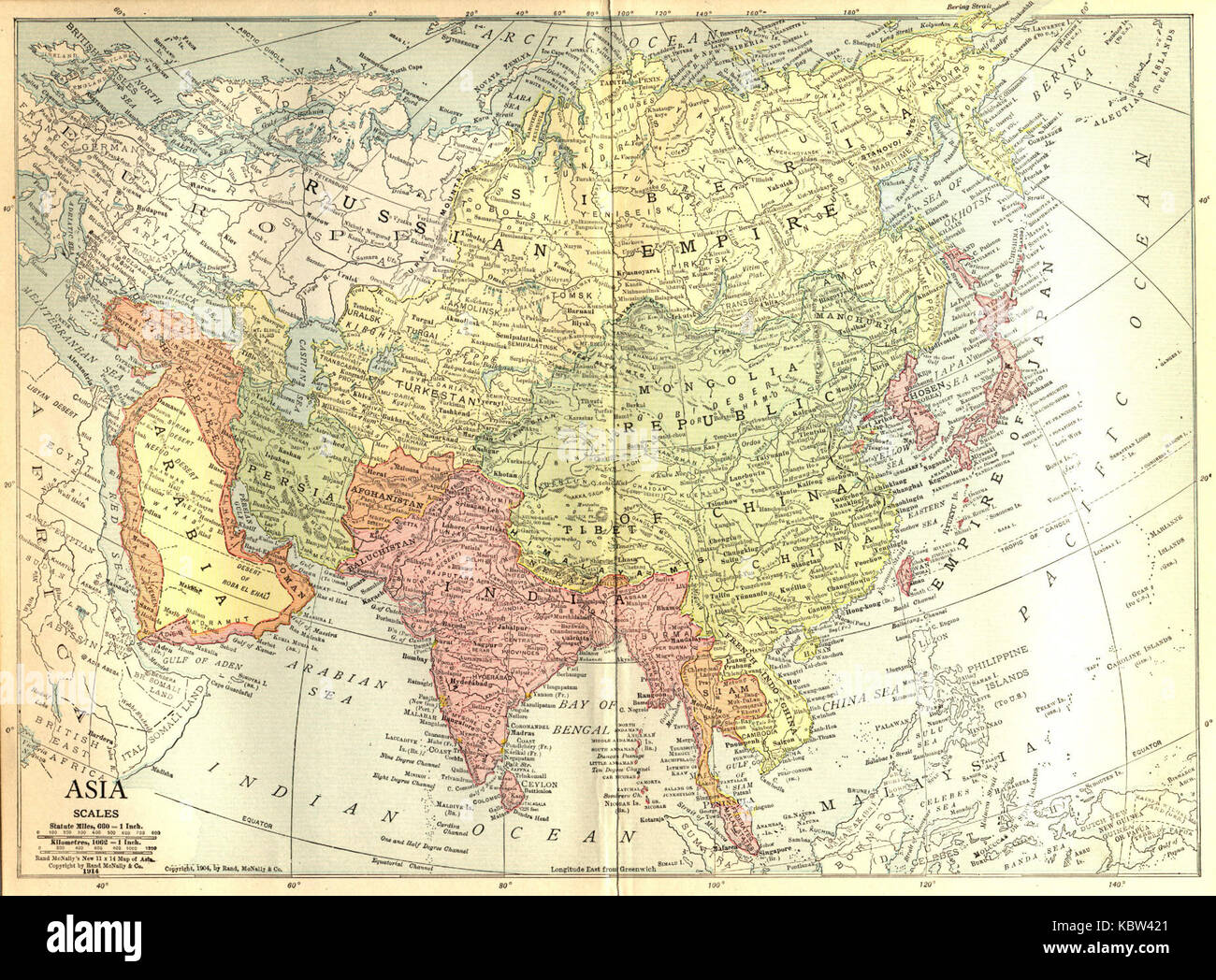 1914 map of Asia Stock Photo - Alamy
