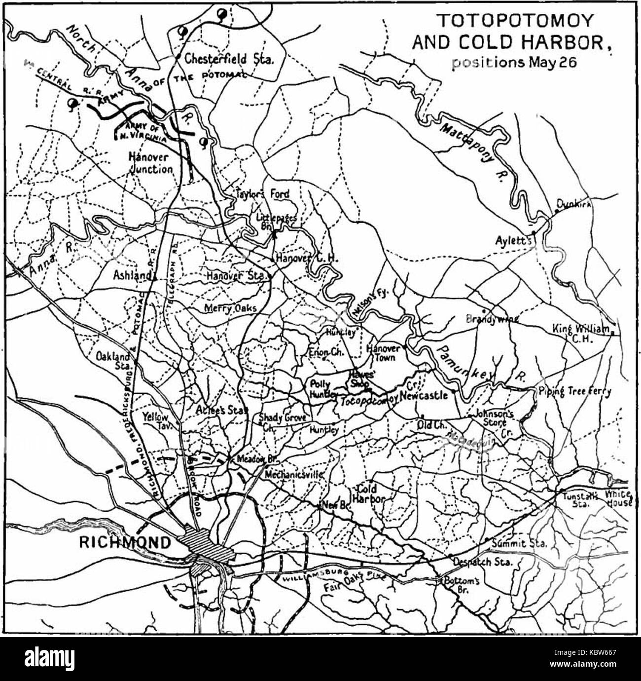 This entry from the Britannica details the historical events of the Battle of Totopotomoy and Cold Harbor during the American Civil War, focusing on the significance of these battles in the broader context of the war. Stock Photo