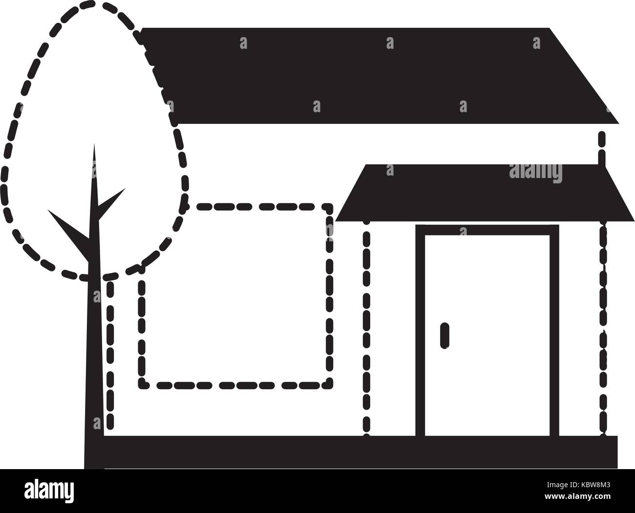 modern house and tree icon over white background vector illustration ...