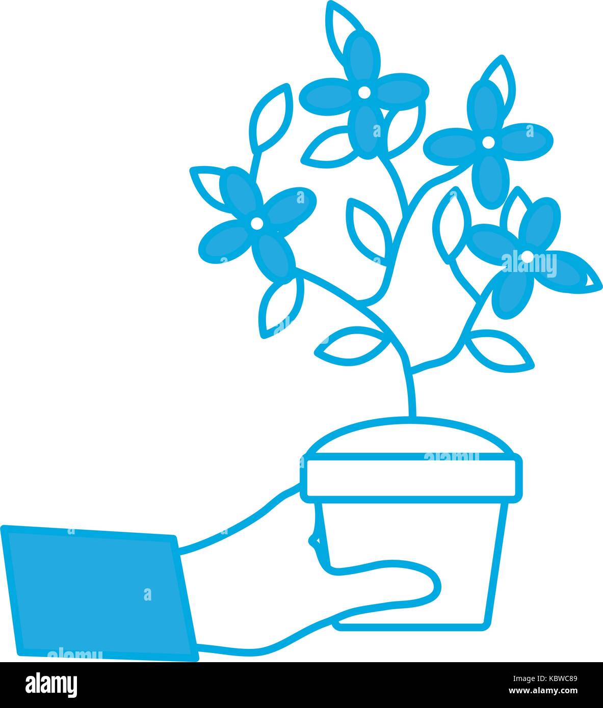hand with plant in a pot icon over white background vector illustration ...