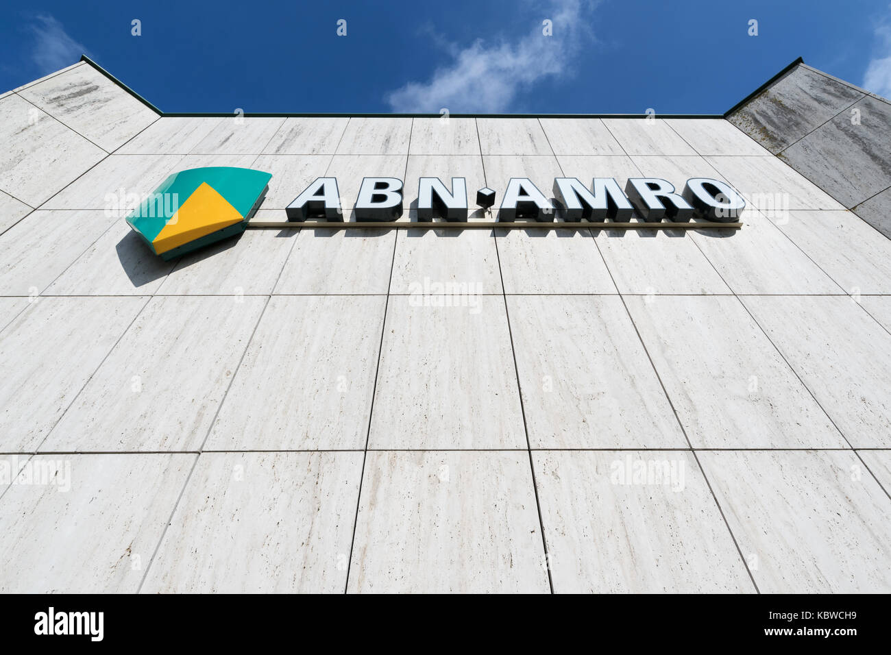 ABN AMRO sign at branch. ABN AMRO is the third-largest bank in the