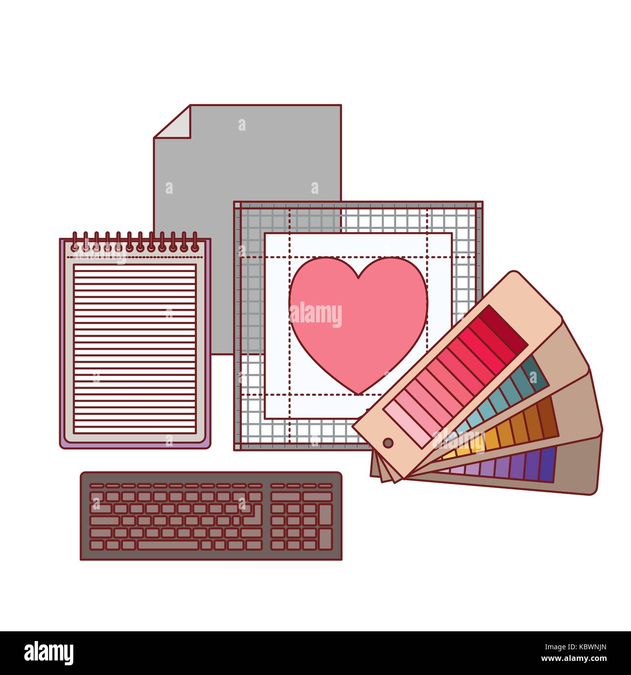 set work elements for graphic design in colorful silhouette on white ...