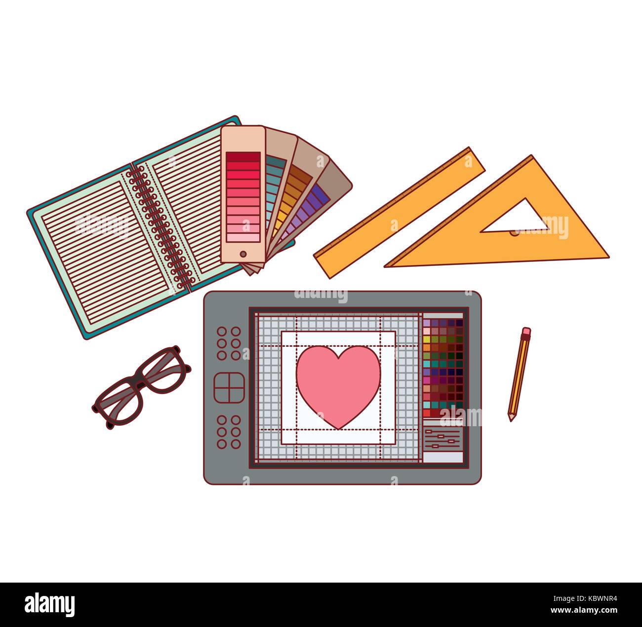 set elements graphic design creative process on white background Stock ...