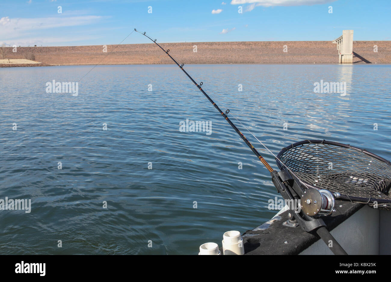Fishing rod set up with lead core line trolling at Chatfield Lake in  Chatfield State Park, Colorado, USA Stock Photo - Alamy