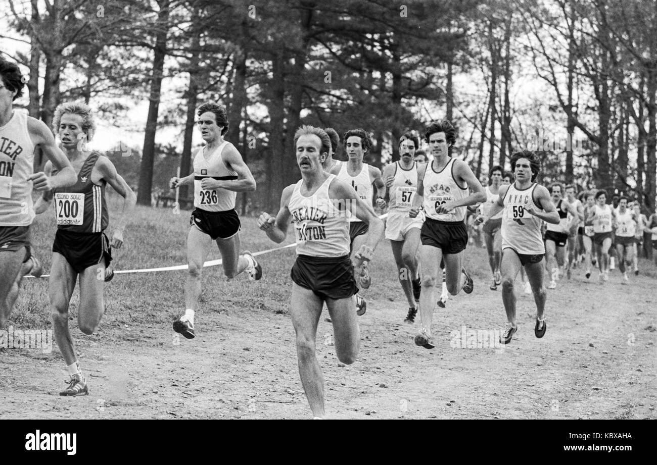 Herb Lindsay (236) -2nd place finisher and Greg Meyer (1) competing in the 1979 AAU Cross Country Championships. Stock Photo