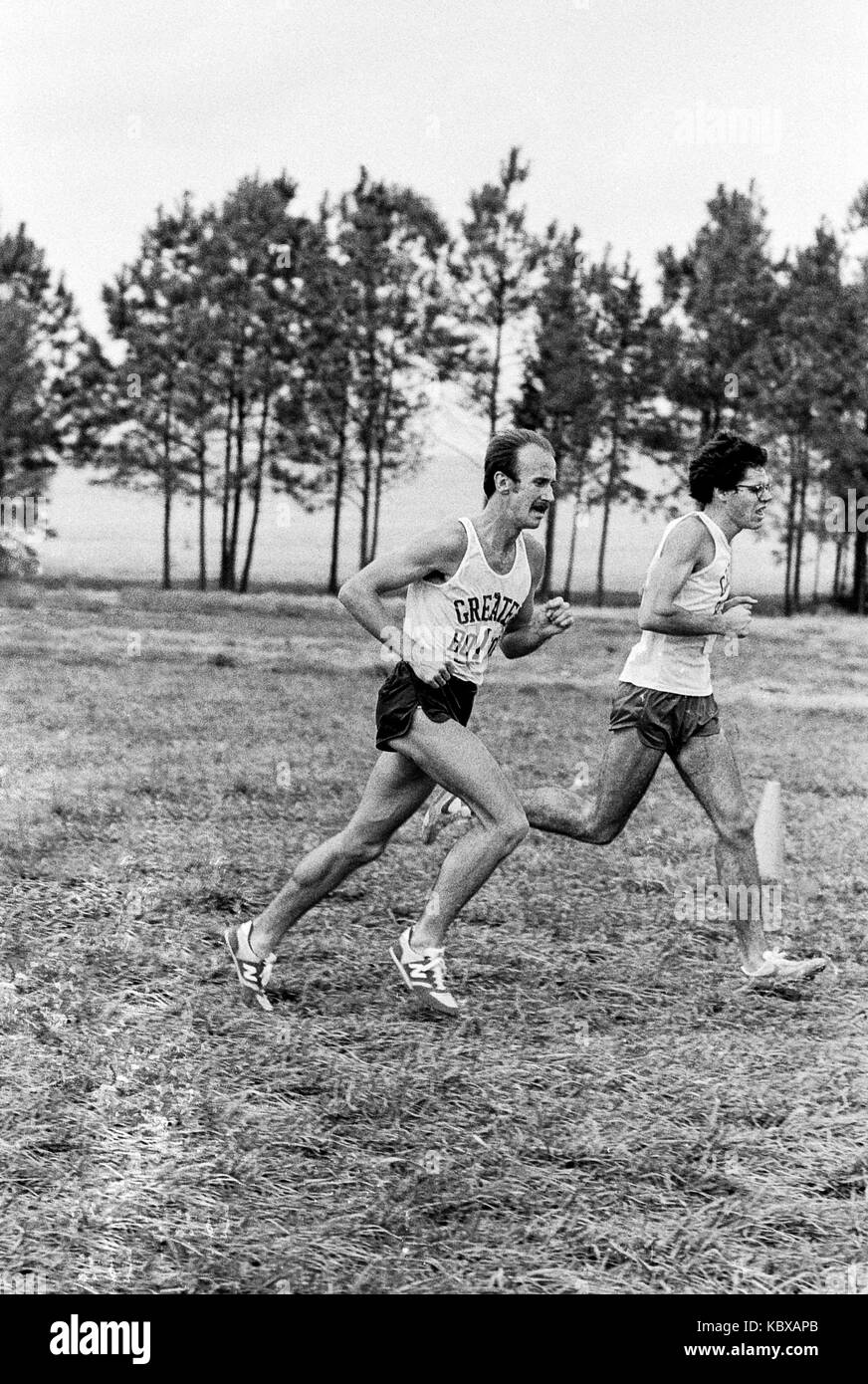 Greg Meyer (L) and Dan Dillon competing in the 1979 AAU Cross Country Championships. Stock Photo