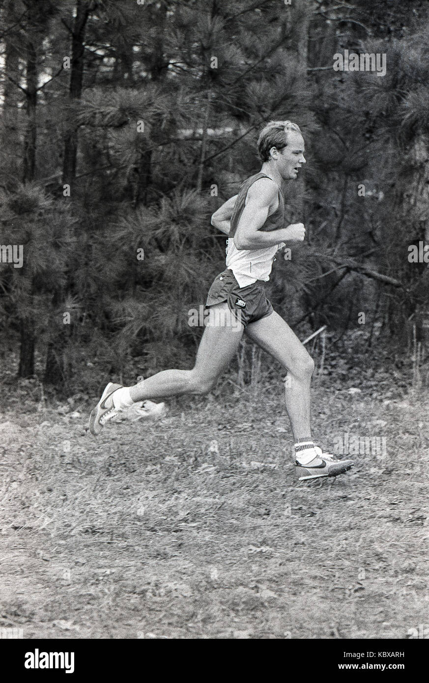 Runner competing in the 1979 AAU Cross Country Championships Stock