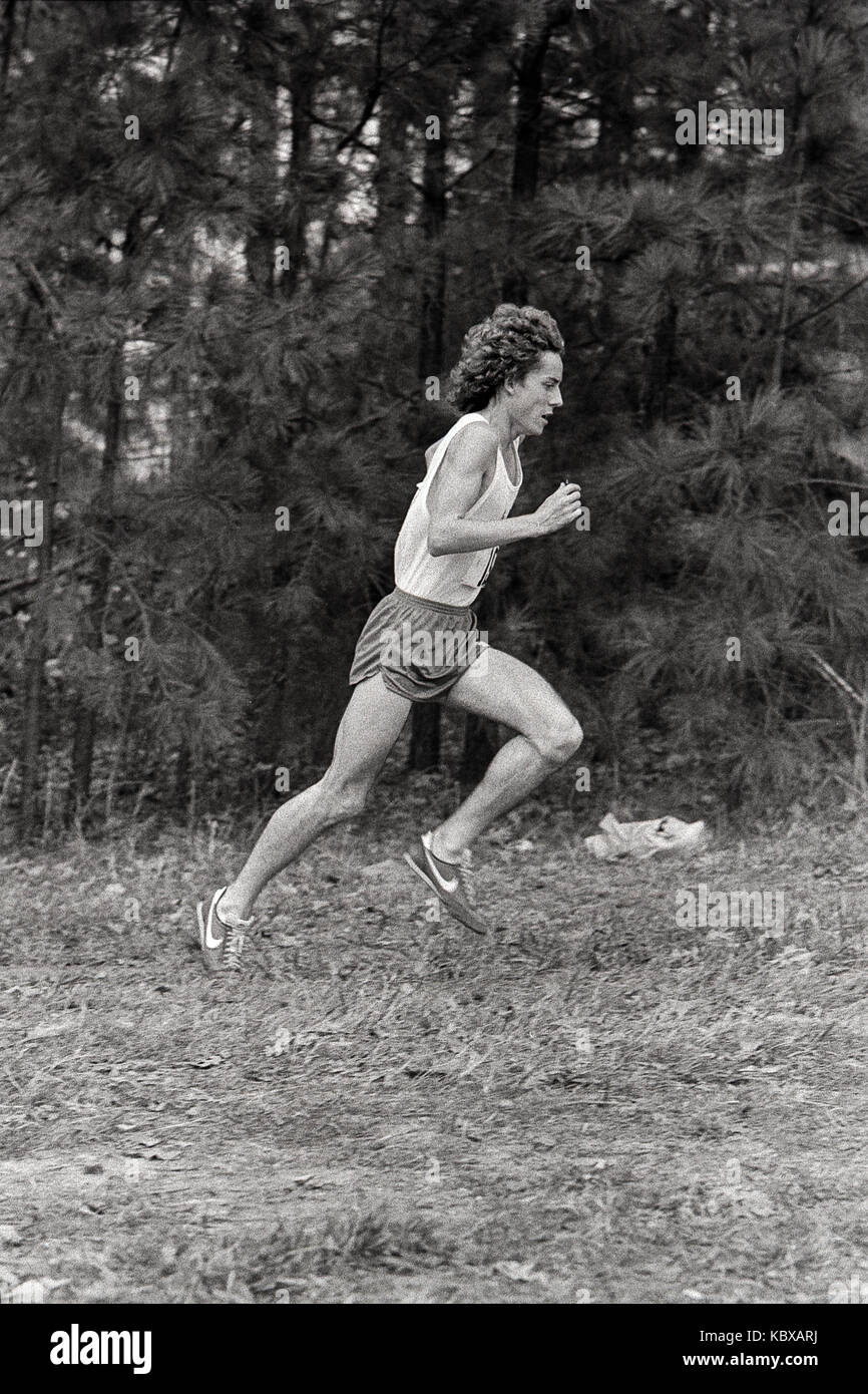 Runner competing in the 1979 AAU Cross Country Championships Stock
