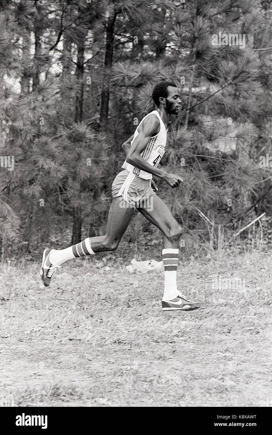Runner  competing in the 1979 AAU Cross Country Championships. Stock Photo