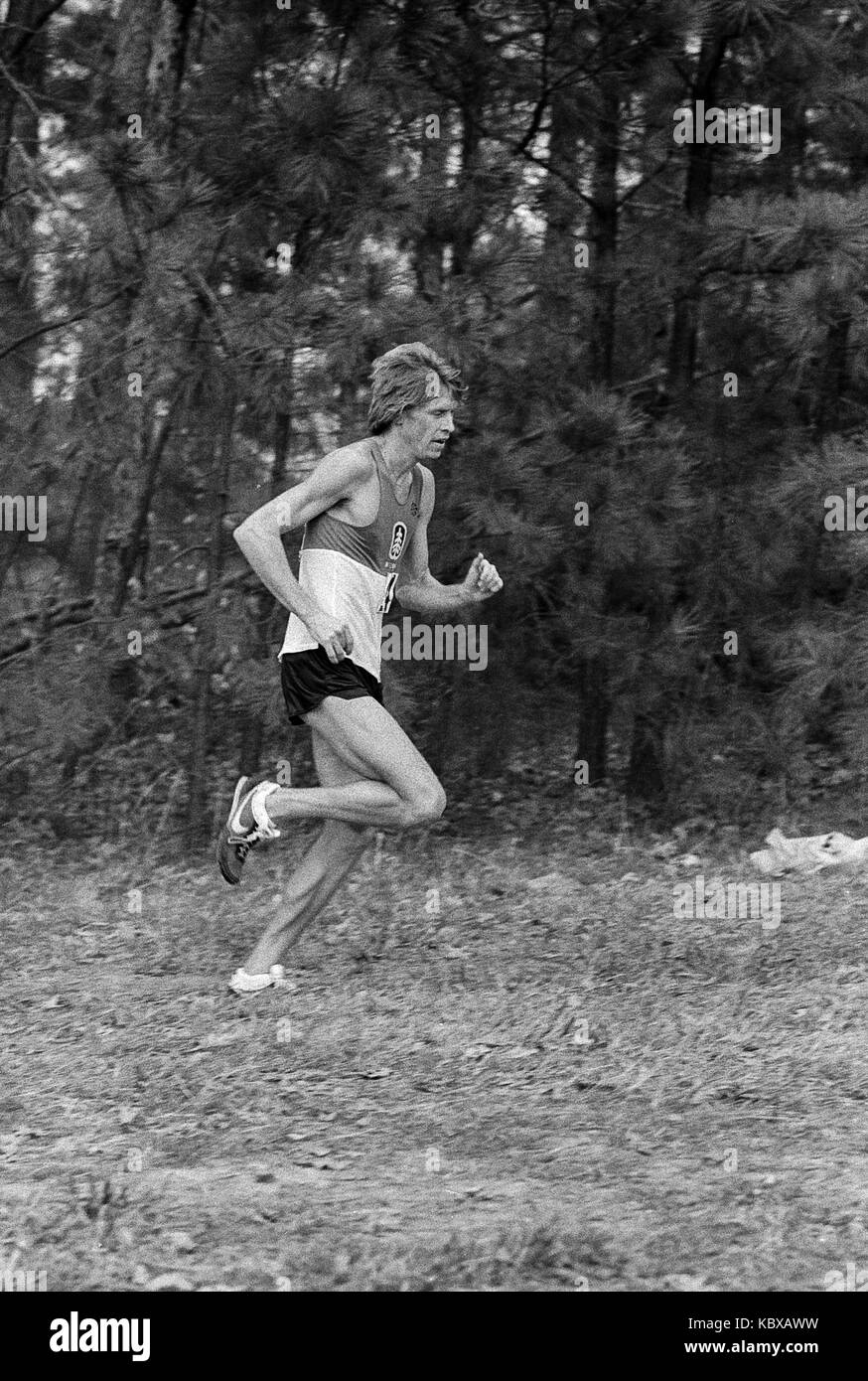 Runner competing in the 1979 AAU Cross Country Championships Stock