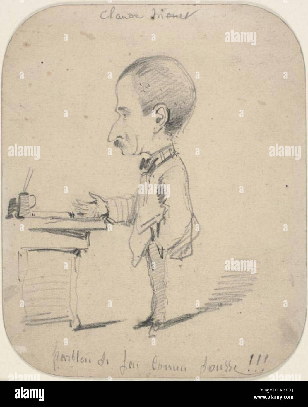 Claude Monet   Caricature of Man Standing by Desk Stock Photo