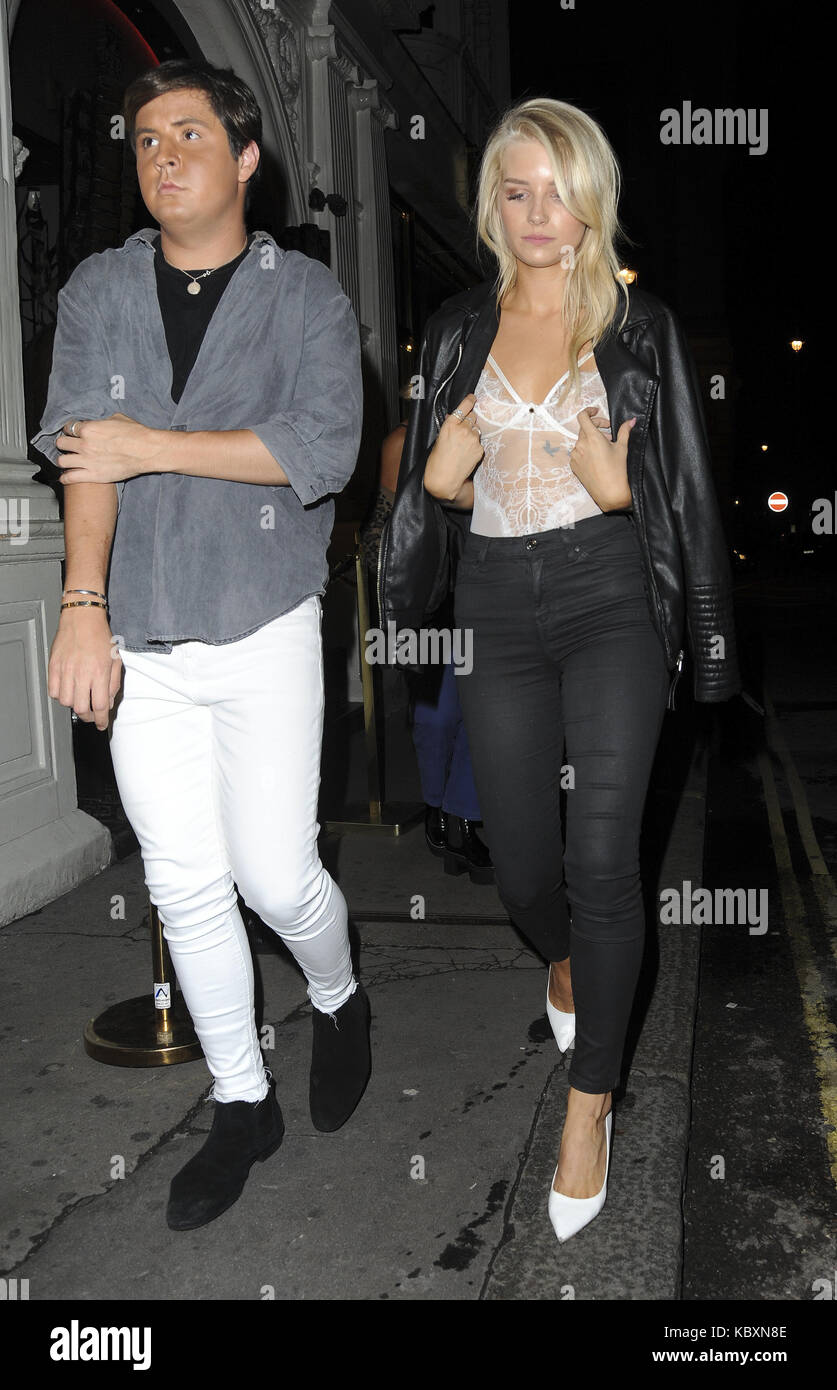 Lottie Moss and Jess Woodley enjoy a night out at Mahiki with friends.  Lottie and Jess are seen smoking a cigarette outside the club. Featuring: Lottie  Moss Where: London, United Kingdom When: