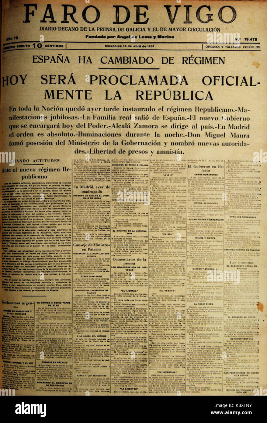 Faro de Vigo, 1931, 15 de abril Stock Photo