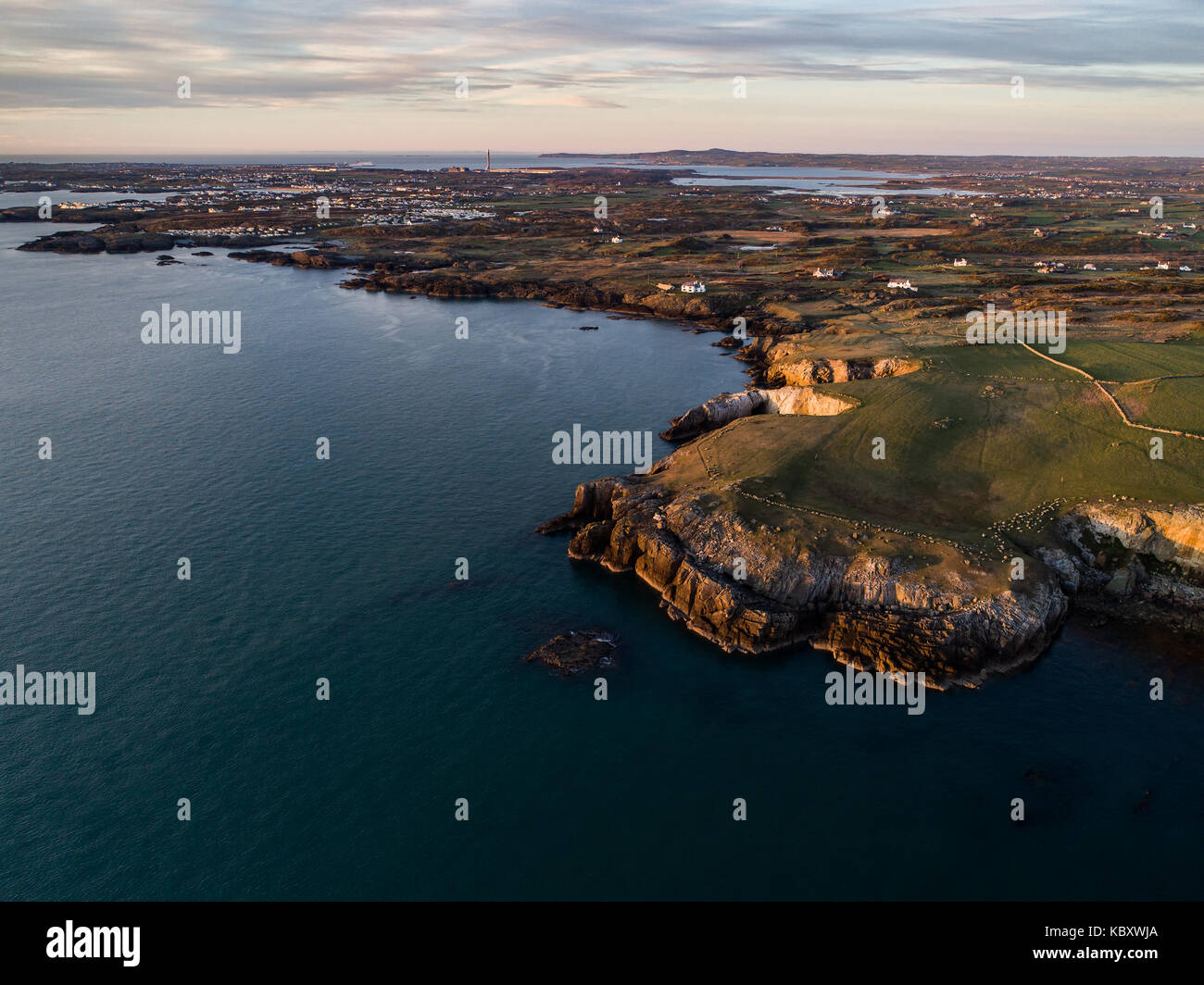 An aerial view of Rhoscolyn and Holyhead, Anglesey, Wales, UK Stock Photo