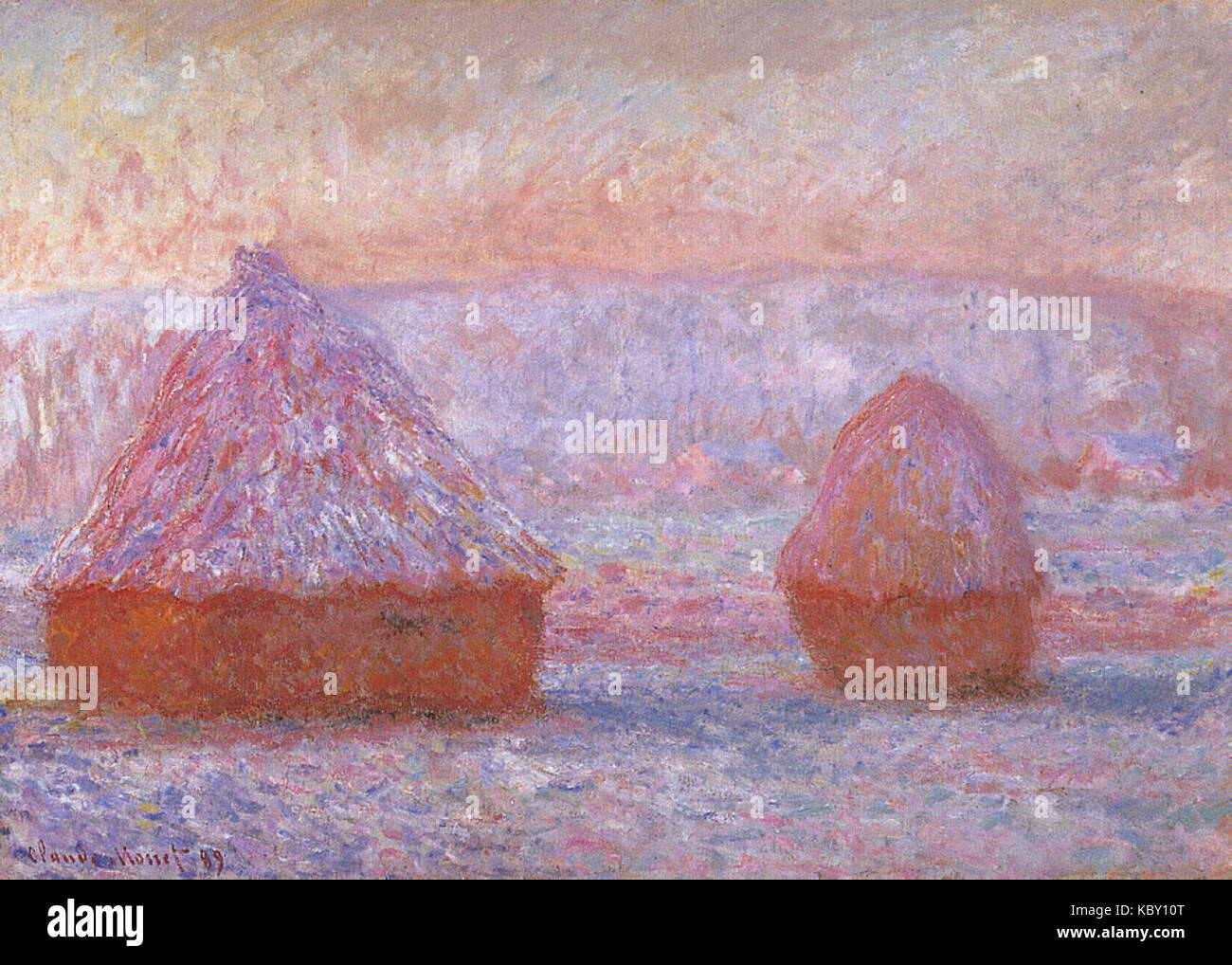 Monet grainstacks at giverny morning effect W1214 Stock Photo
