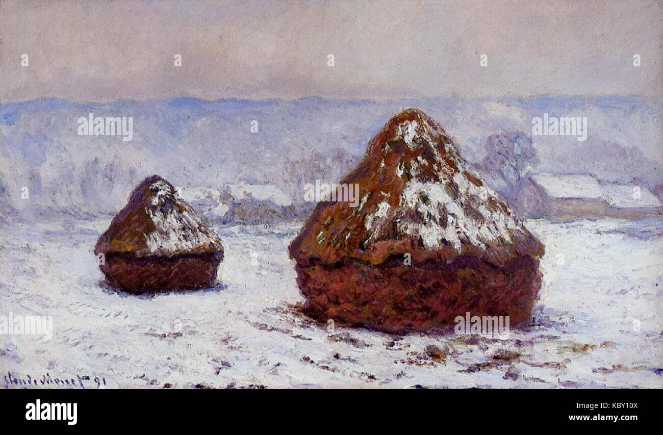 Monet grainstacks snow effect 1891 W1274 Stock Photo
