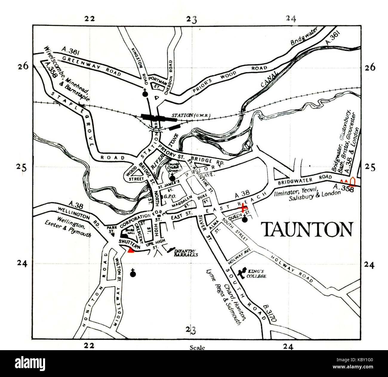 Taunton road map1948 Stock Photo Alamy